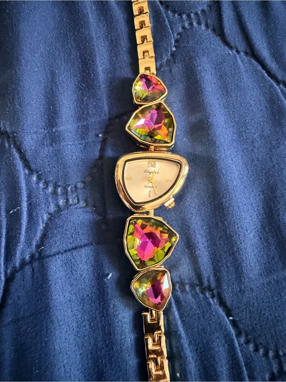 Gold-Tone Bracelet Watch with Multicolor Crystal Accents